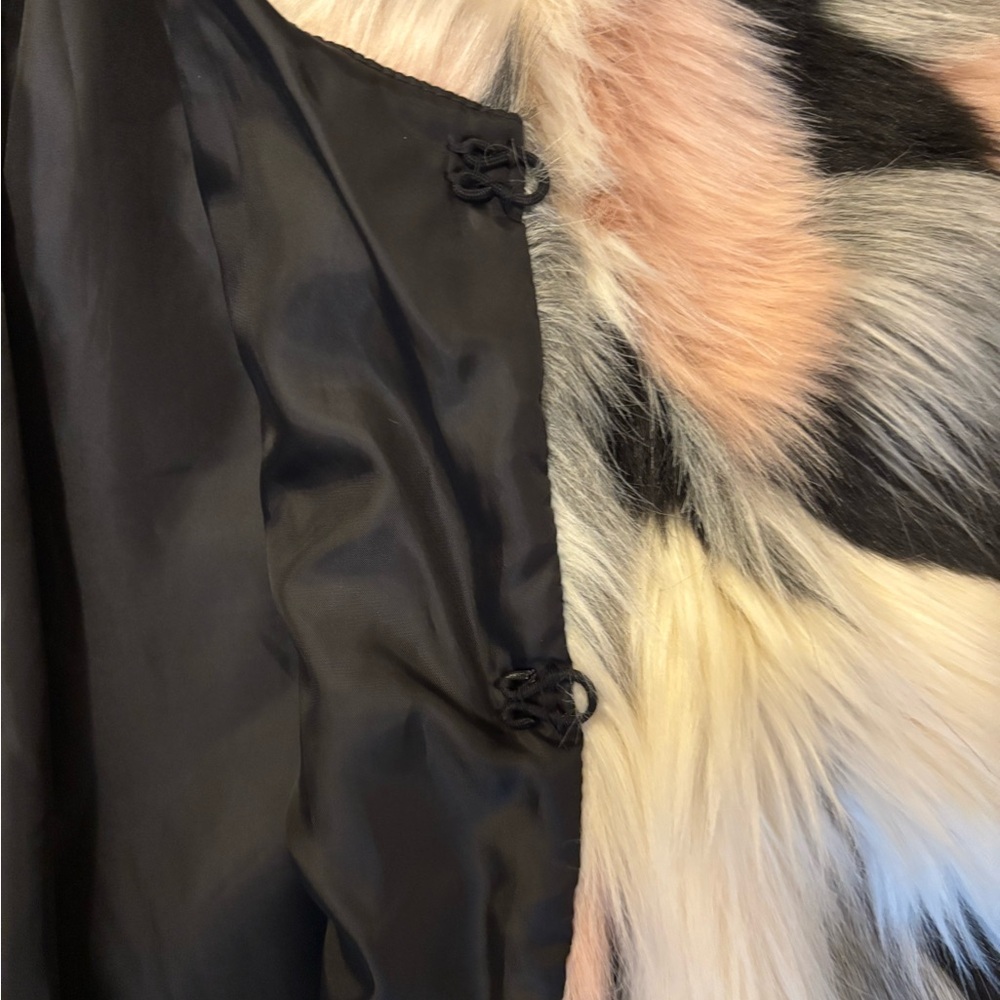 Cynthia Rowley Pink Black White Faux Fur Coat - Picture 7 of 8